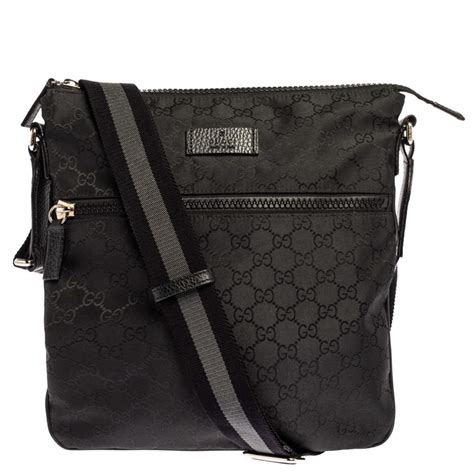 gucci gg black messenger bag|Gucci black nylon Messenger bag.